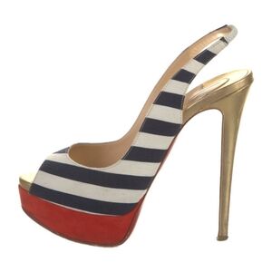 Christian  Louboutin Spike Accents Canvas Slingback PumpsWomen's Size: 7‎ | US7